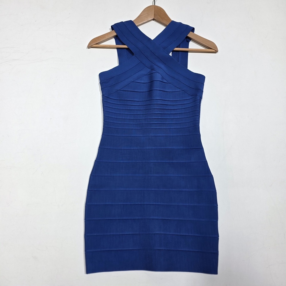 Meilun Bandage Dress Women S Royal Blue Crisscross Halter Bodycon Cocktail Party